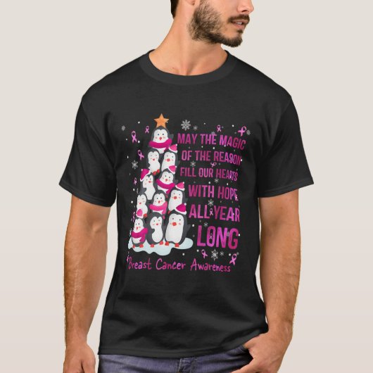 T-shirt Cancer du sein Pingouins de Noël (Devant)