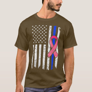 T-shirt Cancer du sein Police American Flag Pink Ribbon Fi