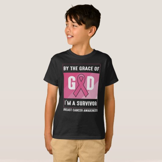 T-shirt Cancer du sein Survivant Par la grâce chrétienne d (Devant entier)