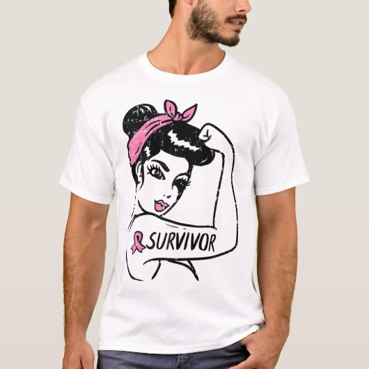 T-shirt Cancer Survivante Rosie Riveter Sensibilisation ro (Devant)