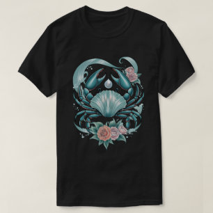 T-shirt Cancer Zodiac - Cerf mystique avec perle et roses