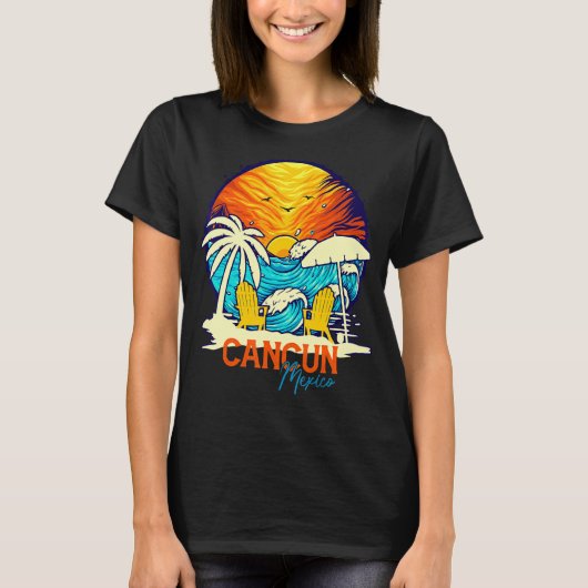 T-shirt Cancun Sunset Beach Mexique Vacances Couples Famil (Devant)