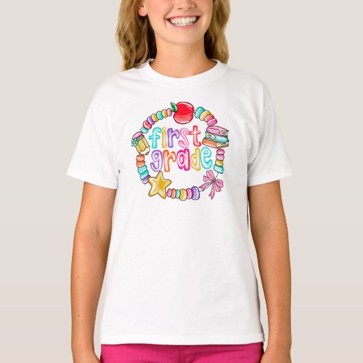 T-shirt Candy Bracelet Colorful First Grade (Devant)