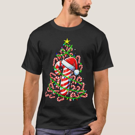 T-shirt Candy Cane Christmas Tree Lights Santa  (Devant)