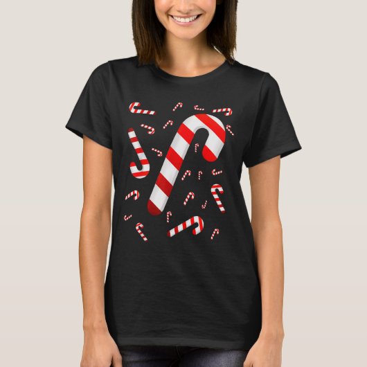 T-shirt Candy Cane Merry And Bright Red And White Candy Co (Devant)
