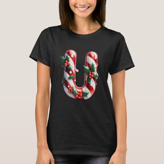 T-shirt Candy Cane U with Holly Berries (Devant)