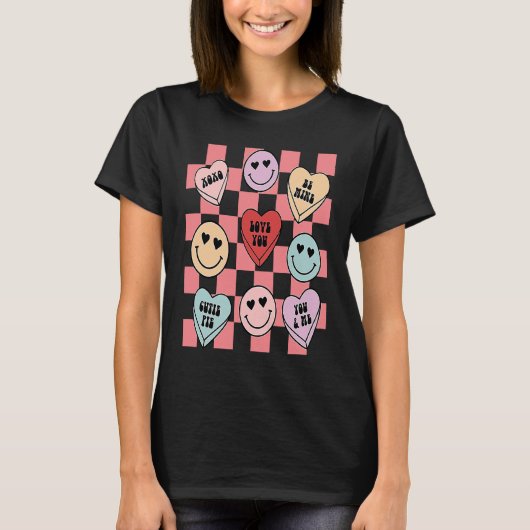 T-shirt Candy Conversation Hearts Retro Groovy Valentines  (Devant)