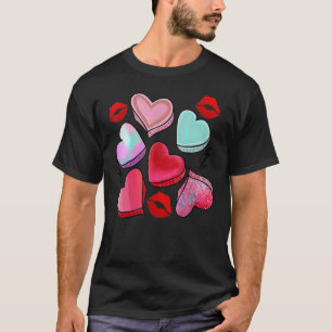 T-shirt Candy Heart Kiss Lips Valentines Journée Femmes Fi