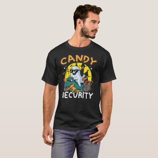 T-shirt Candy Security Ghost Riding A Dinosaur Halloween C (Devant entier)
