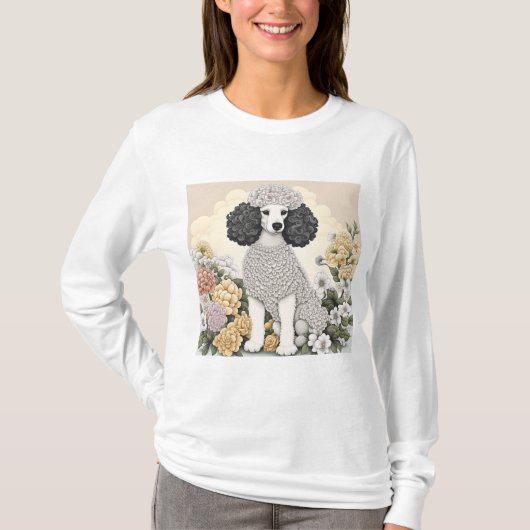 T-shirt Caniche dans des fleurs fantaisistes (Devant)