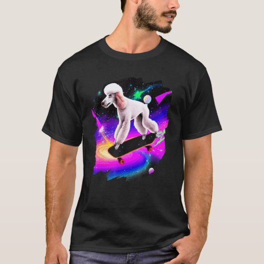 T-shirt Caniche en planche à roulettes dans l'espace rétro (Devant)