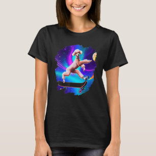T-shirt Caniche faisant du skateboard dans l'espace rétro