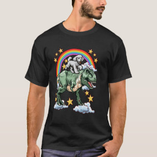 T-shirt Caniche monte un dinosaure Dino