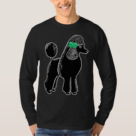 T-shirt Caniche Noir Standard Avec Bow Vert (Devant)