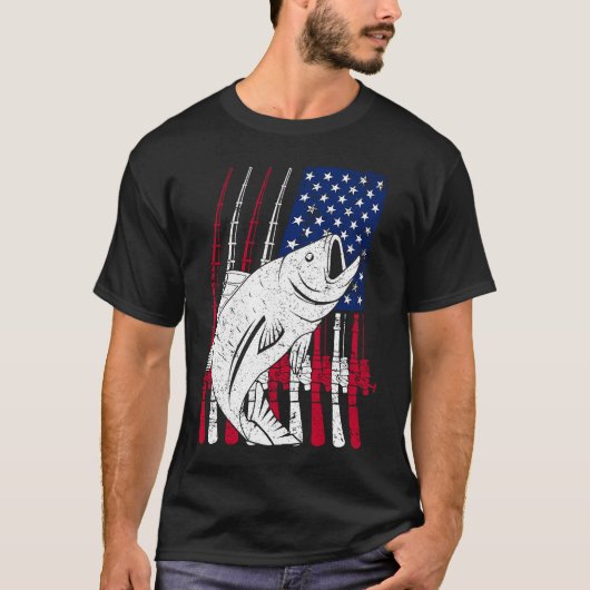 T-shirt Canne à pêche et drapeau américain (Devant)