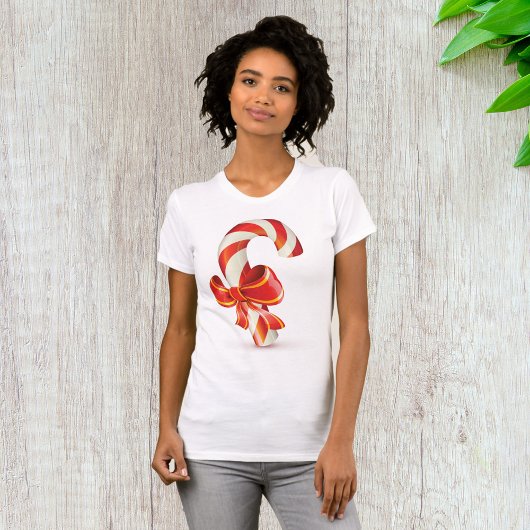 T-shirt Canne de bonbon de Noël festive avec ruban rouge