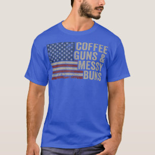 T-shirt Canons à café & Buns Messy USA Drapeau Flag Womens