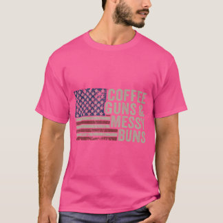 T-shirt Canons à café Messy Buns - États-Unis Drapeau Femm