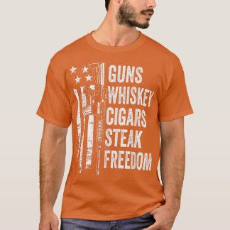 T-shirt Canons Whiskey Cigars Steak FreedomUSA Drapeau BBQ