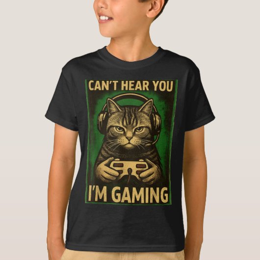 T-shirt Can't Hear You I'm Gaming Funny Gamer Cat Playing (Devant)