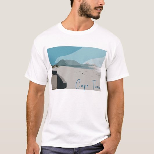 T-shirt Cape Town Table Mountain Ocean Sketch (Devant)