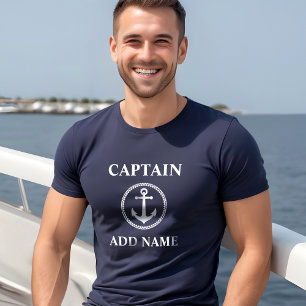 T-shirt Capitaine Add Name d'ancre flottante ou bleu