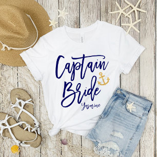 T-shirt Capitaine Bride   Calligraphie bleue moderne