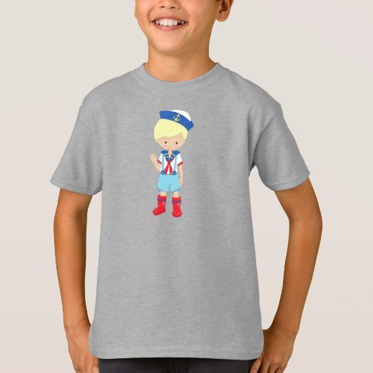 T-shirt Capitaine de bateau, Skipper, Cheveux blond, Petit (Devant)