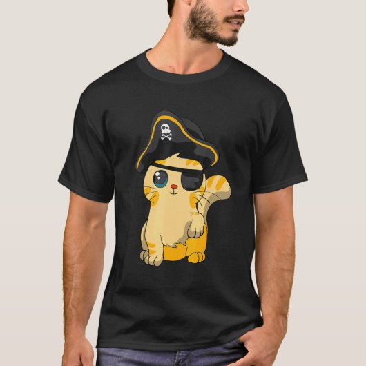 T-shirt Capitaine de chat Pirate mignonne avec le crâne Ea (Devant)