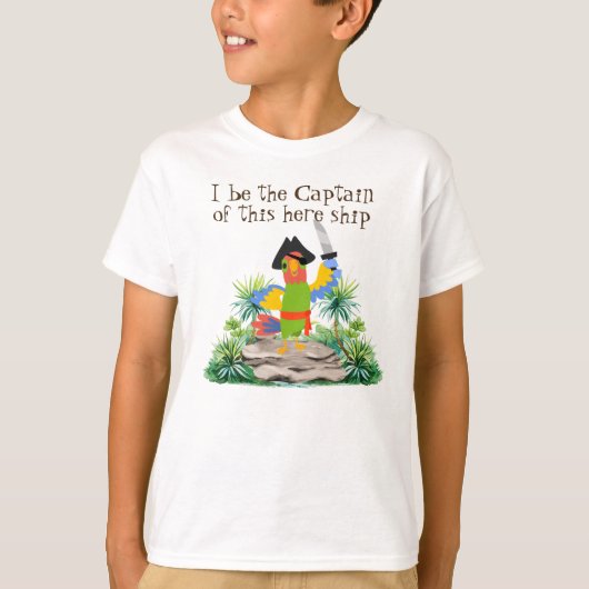 T-shirt Capitaine du bateau, perroquet habillé comme (Devant)