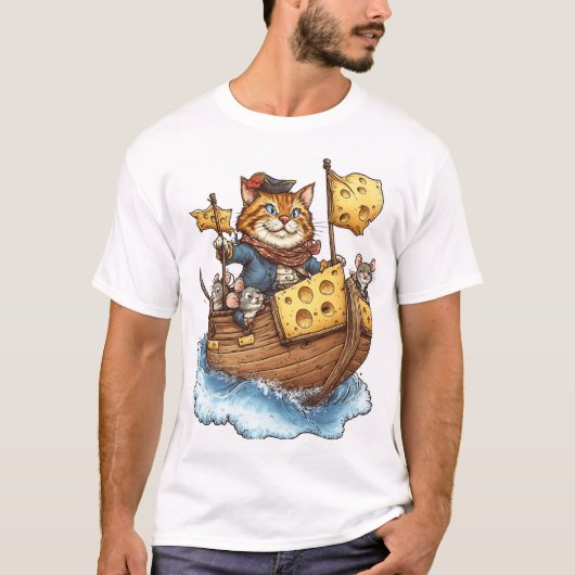 T-shirt Capitaine Meowbeard – Graphisme de chat pirate drô (Devant)