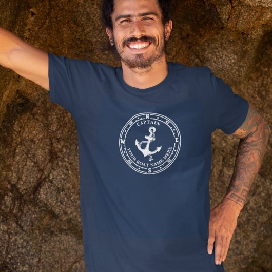 T-shirt Capitaine Nautical Ancre Compass Nom du bateau
