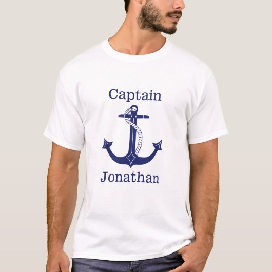 T-shirt Capitaine nautique Ancre bleue personnalisée (Devant)