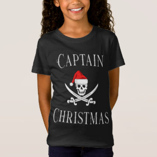 T-Shirt Capitaine Noël Pirate Crâne Pirate Santa Hat B