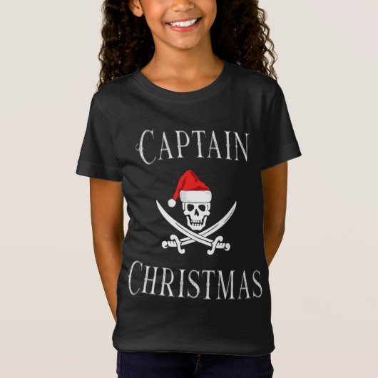 T-Shirt Capitaine Noël Pirate Crâne Pirate Santa Hat B (Devant)