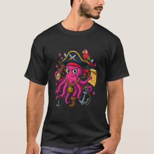 T-shirt Capitaine Pieuvre Pirate avec Perroquet Kraken Ros