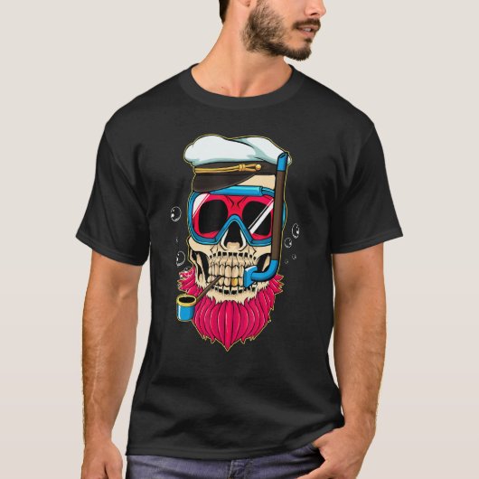 T-shirt Capitaine Skull Lazy Costume d'Halloween Skeleton (Devant)