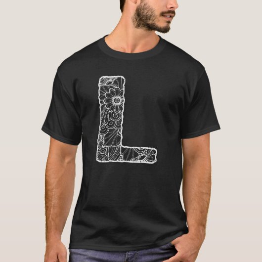 T-shirt Capital Letter L  Floral Chic Boho Abstract Doodle (Devant)