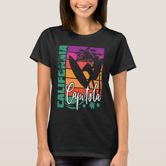 T-shirt Capitola California Retro Sunset Beach Surfer Surf (Devant)