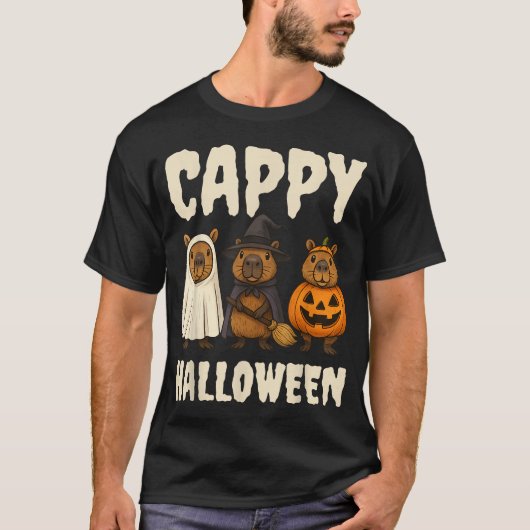 T-shirt Cappy Halloween Capybara Citrouille sorcier fantôm (Devant)