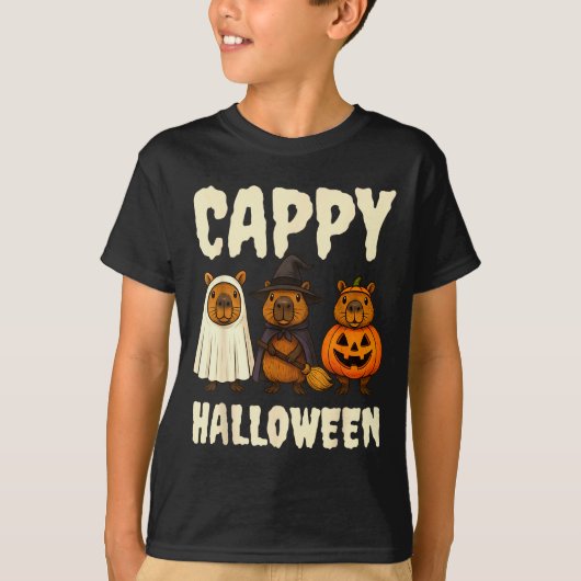 T-shirt Cappy Halloween Funny Capybara Ghost Witch Pumpkin (Devant)