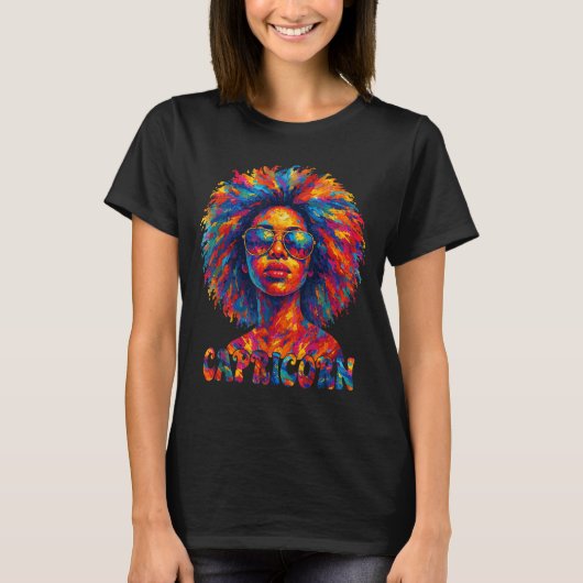 T-shirt Capricorn Queen Afro Art Africain Américaine Femme (Devant)