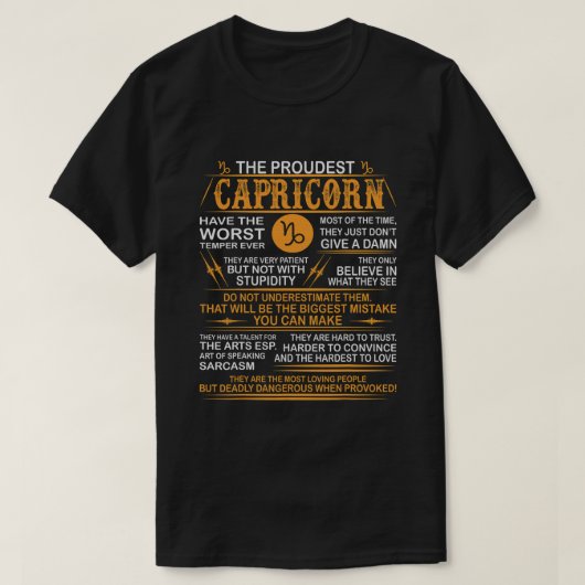 T-shirt Capricorne Temper le plus dangereux quand Provoqué (Design devant)