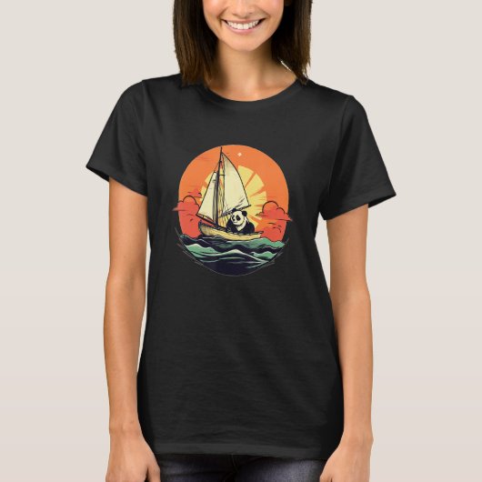 T-shirt Captain Panda Summer Boat Family Vacation (Devant)