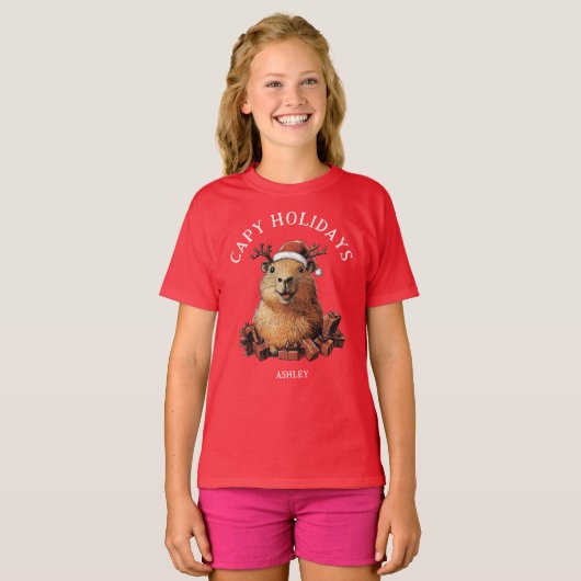 T-shirt Capy Holidays Jote Fun Capybara Joyeux Noël (Devant entier)