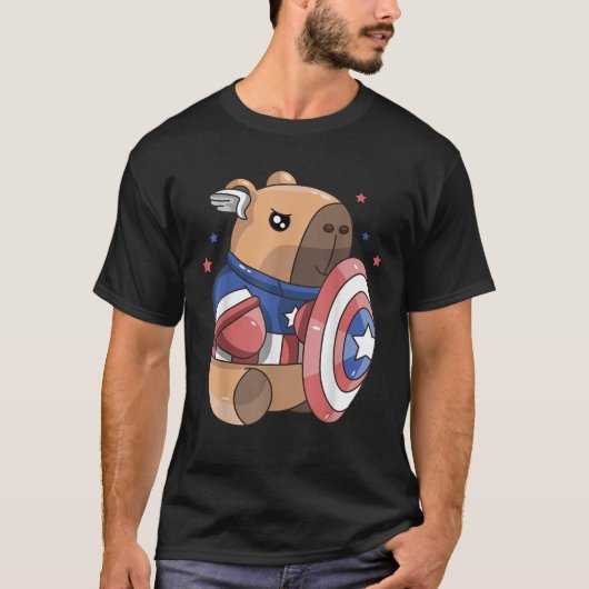 T-shirt Capybara 4 juillet Garçons Drapeau Américain Garço (Devant)