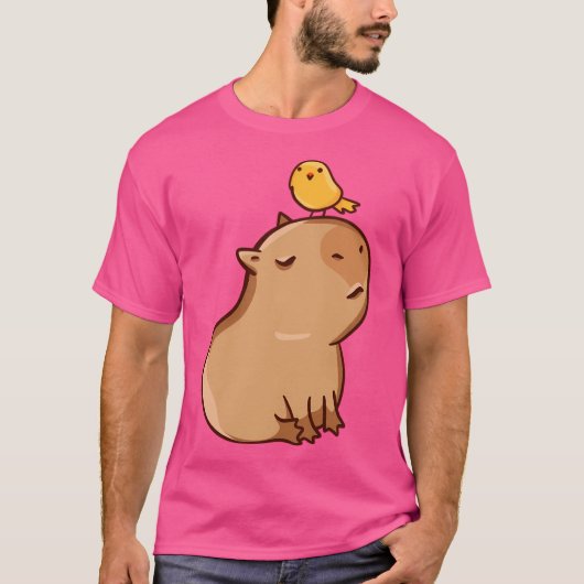 T-shirt Capybara Avec Oiseau (Devant)