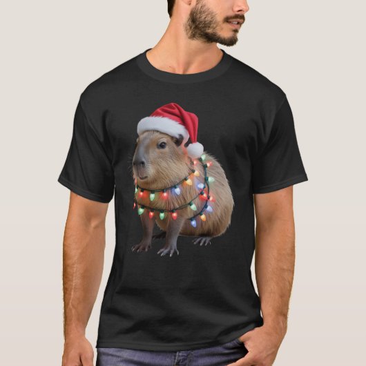 T-shirt Capybara Christmas Lights Xmas Holiday Cappy (Devant)