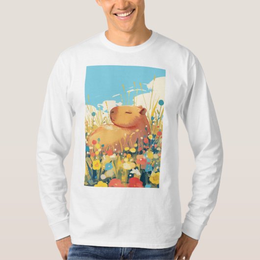 T-shirt Capybara dans un champ de rêves (Devant)