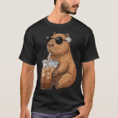 T-shirt Capybara drôle buvant un café glacé Mignon et cool (Devant)